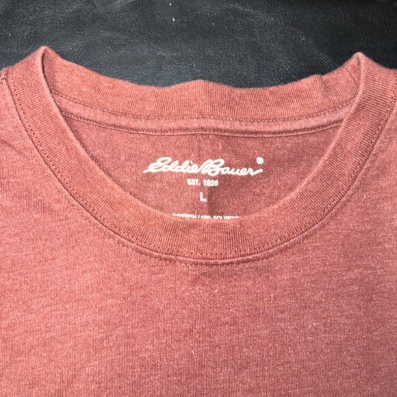 Eddie Bauer Men Large Solid‎ Copper Orange Short Sleeve Cotton Blend Shirt (GS1) - Picture 4 of 6